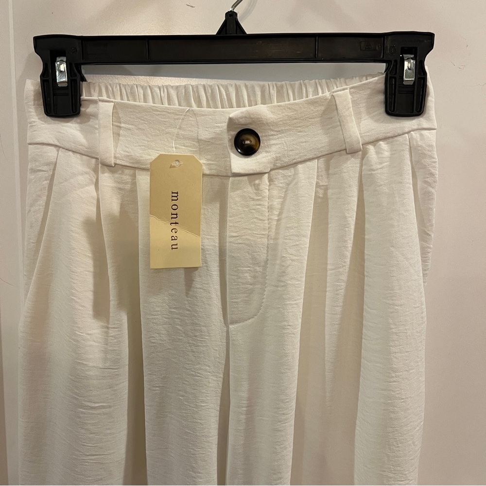 Monteau White High-Waist Pleated Trousers